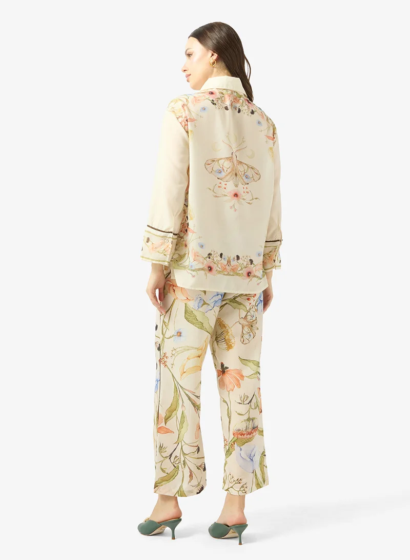 Ginger Floral Print Shirt & Wide Leg Pant Coord Set